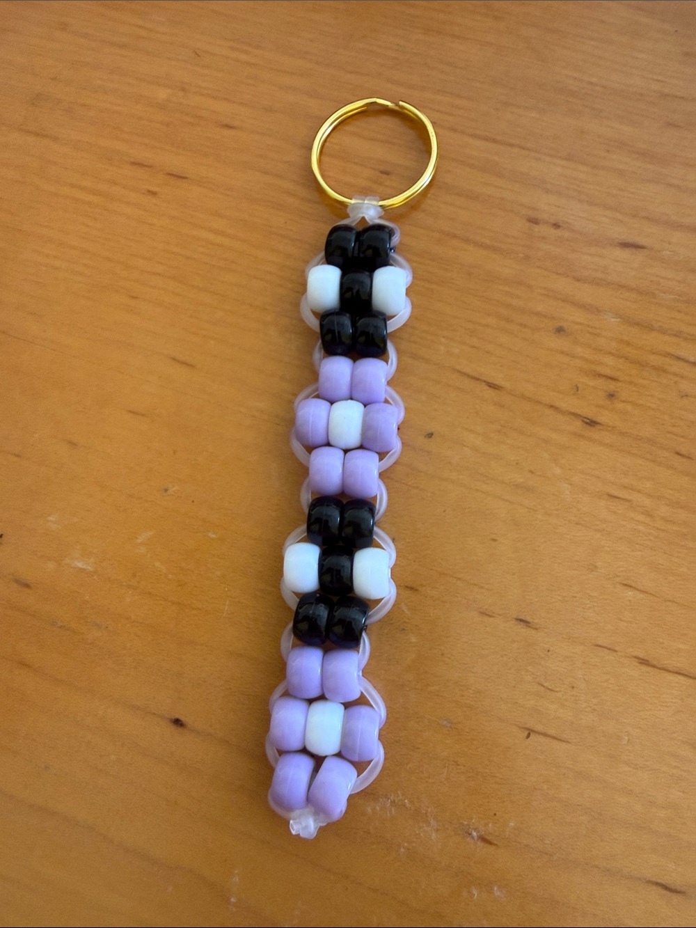 Handmade Beaded Key & Card Holder - Lavender, Black & White